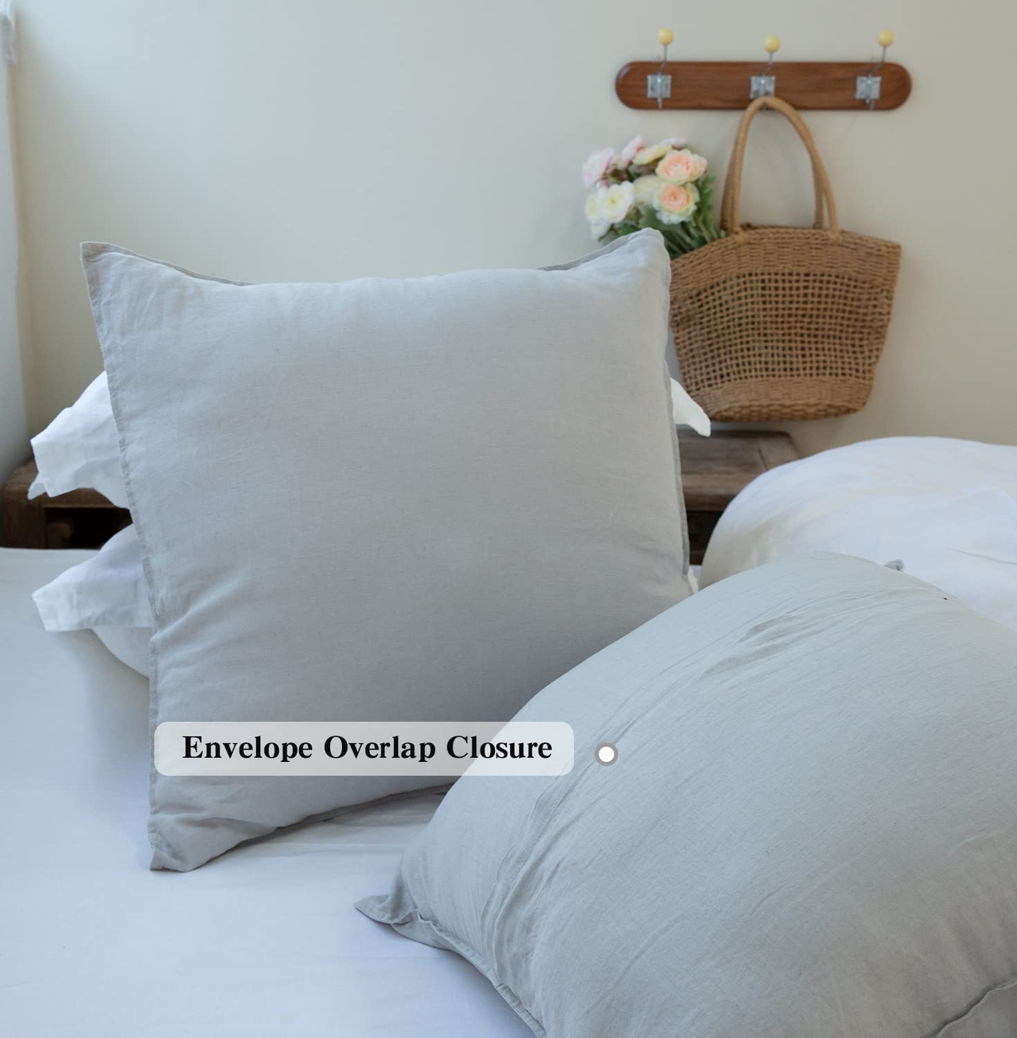 Simple&Opulence 100% Washed Linen Euro Shams Basic Style (26'' X 26'') - Pack Of 2 - Solid Color Pillow Shams Natural Flax Square Throw Pillow Covers - Light Grey