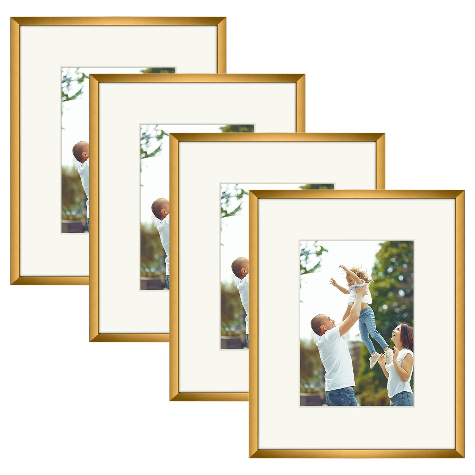 Golden State Art, Aluminum Picture Frame And Real Glass- 8x10 Picture Frames with Ivory Color Mat for 5x7 Photo Display- Wall De