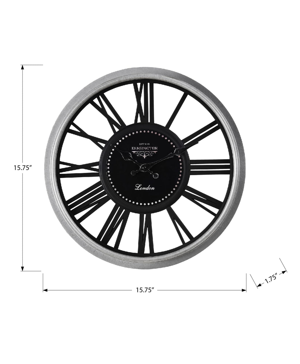 Monarch Specialties I 9086 Clocks, 16' Round, Wall Clock, Silver, Black, Transitional