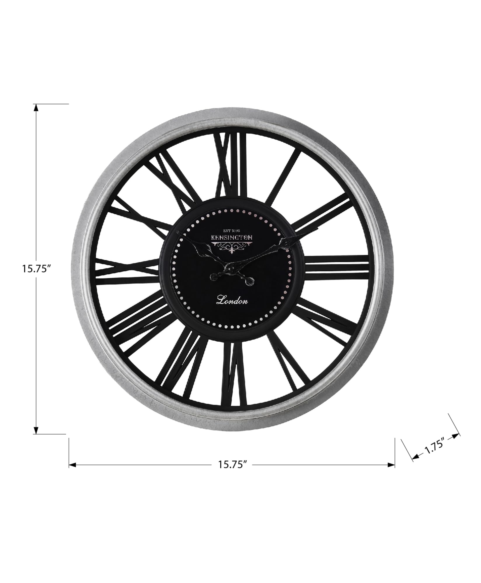 Monarch Specialties I 9086 Clocks, 16' Round, Wall Clock, Silver, Black, Transitional