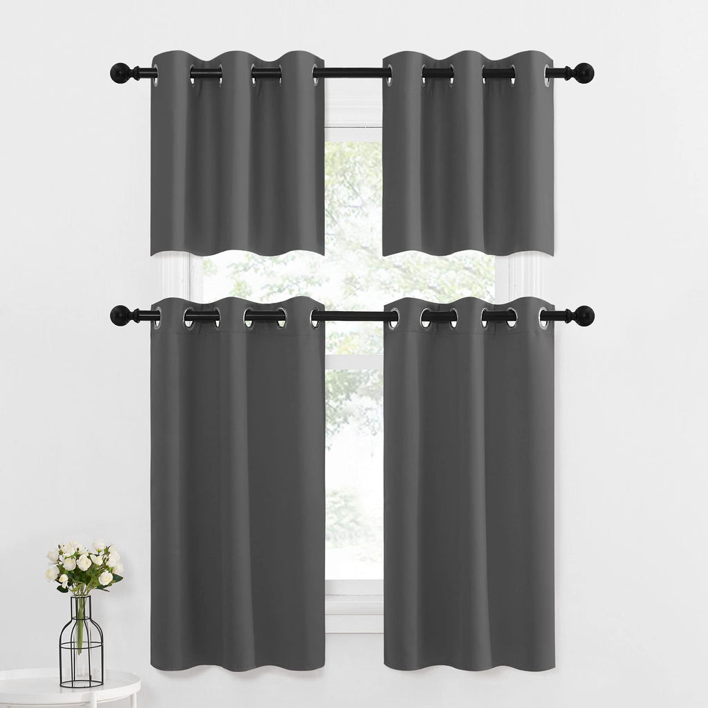 Nicetown Kitchen Curtains Tiers Sets For Windows - Thermal Insulated Home Decor Blackout Grommet Window Treatment Drapes For Camper Rv (29W By 36L With 1.2 Inches Header, Grey, 1 Pair)