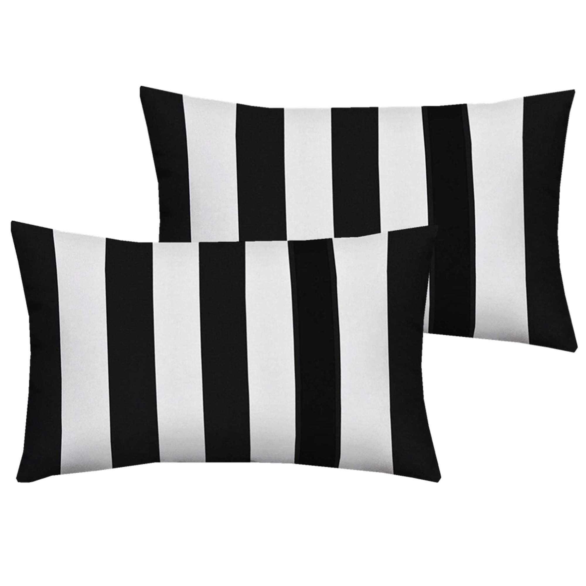 Leaveland White And Black Stripe Set Of 2 12X20 Inch Cotton Polyester Square Throw Pillow Case Decorative Durable Cushion Slipco