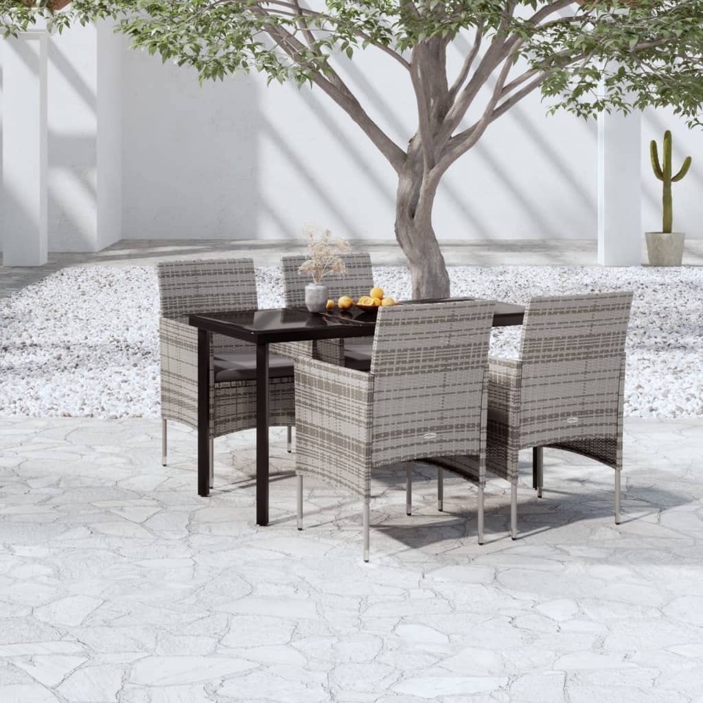 vidaXL Patio Dining Set 5 Piece with Cushions Garden Outdoor Lawn Yard Terrace Balcony Table and Chair Seat Seating Furniture Gray and Black