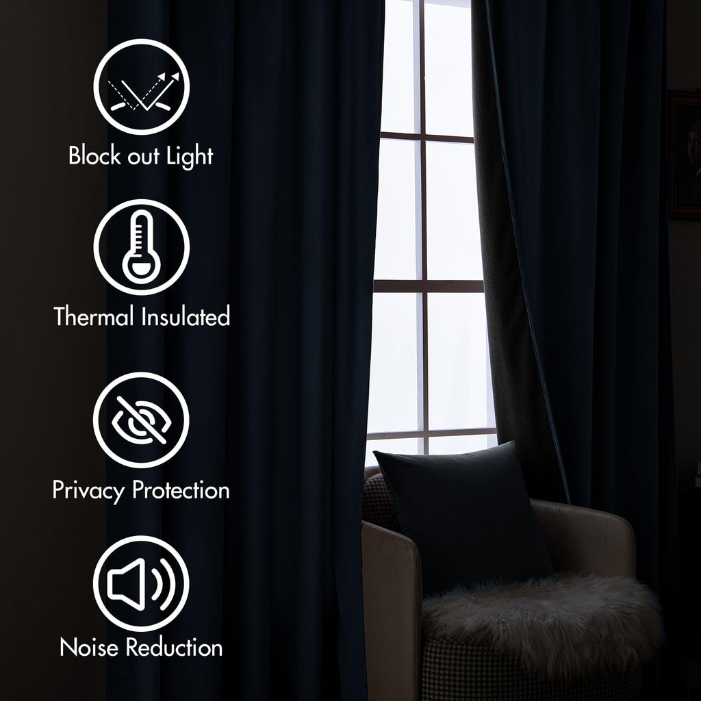 Miulee Navy Blue Velvet Curtains 96 Inches Long 2 Panels - Luxury Pinch Pleated Room Darkening Window Drapes For Bedroom Living
