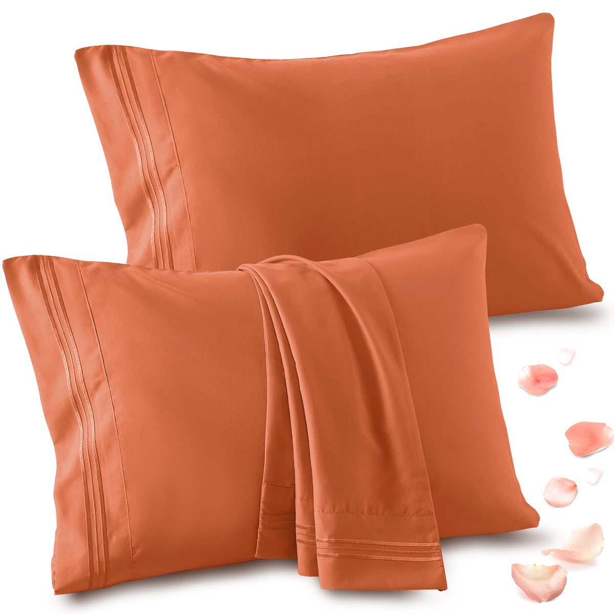 Vonty 2 Pack King Pillow Cases - 20X40 Inch, 1800 Thread Count Microfiber Pillowcases King Size Pumpkin Orange Pillow Cases Luxu