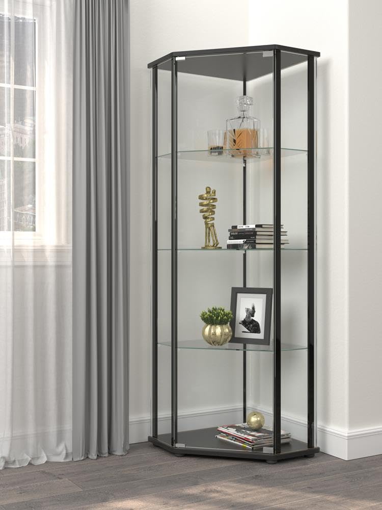 Coaster Home Furnishings Zenobia Glass Shelf Curio Cabinet Clear and Black