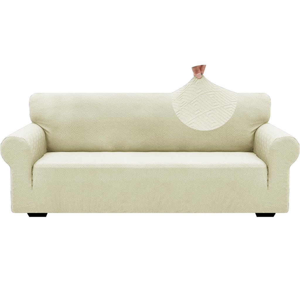 Znsayotx 1 Piece Jacquard Couch Covers For 3 Cushion Couch Living Room High Stretch Sofa Cover Pets Dogs Friendly Anti Slip Thickened Slipcovers Furniture Protector (Large,New Pattern Light Beige)