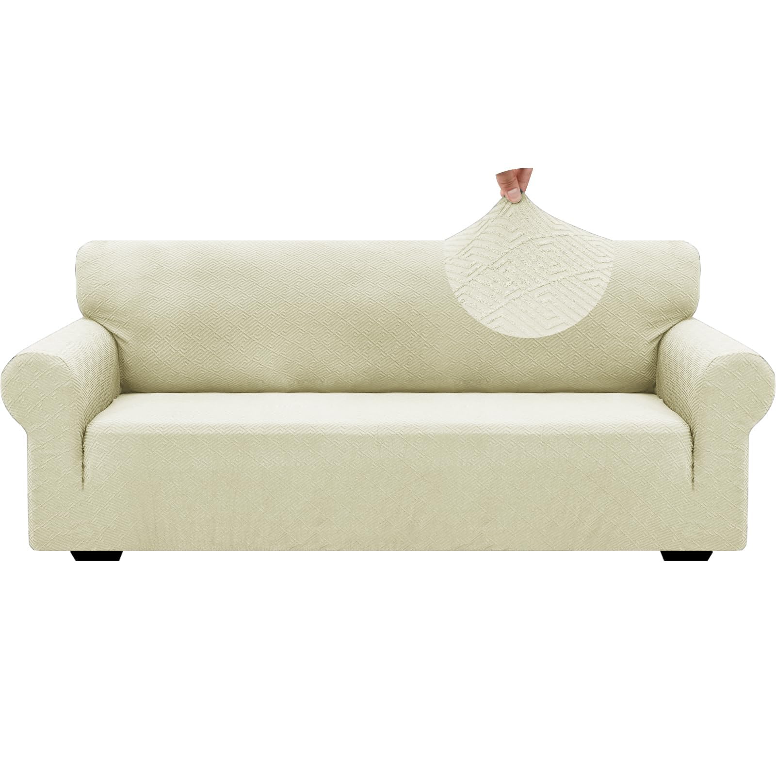 Znsayotx 1 Piece Jacquard Couch Covers For 3 Cushion Couch Living Room High Stretch Sofa Cover Pets Dogs Friendly Anti Slip Thickened Slipcovers Furniture Protector (Large,New Pattern Light Beige)