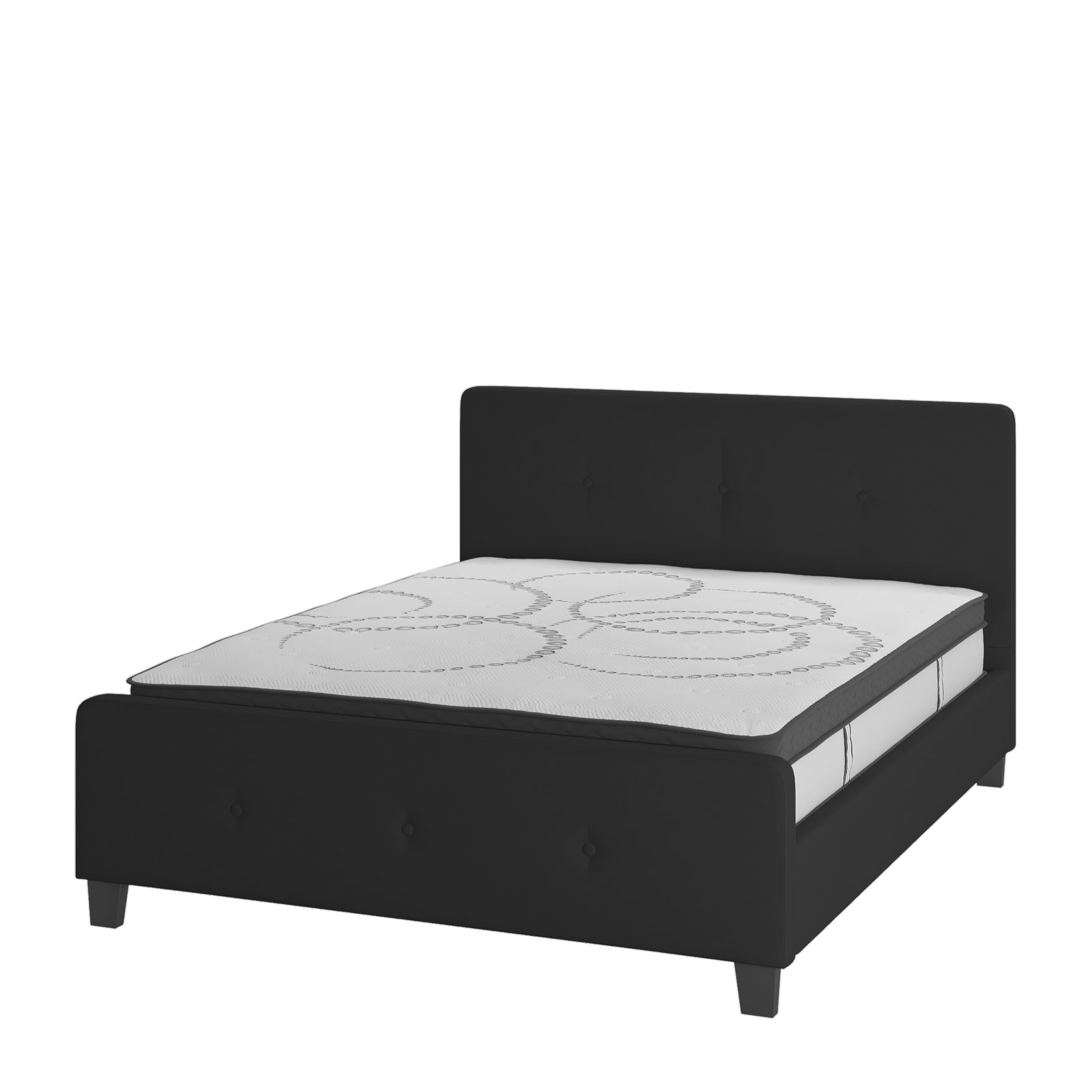 Flash Furniture Tribeca Queen Size Tufted Upholstered Platform Bed In Black Fabric With 10 Inch Certipur-Us Certified Pocket Spring Mattress
