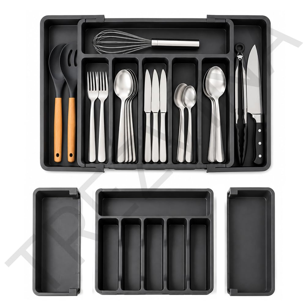 TREZVINA Expandable Cutlery Organizer, 8 Compartment Kitchen Drawer Tray