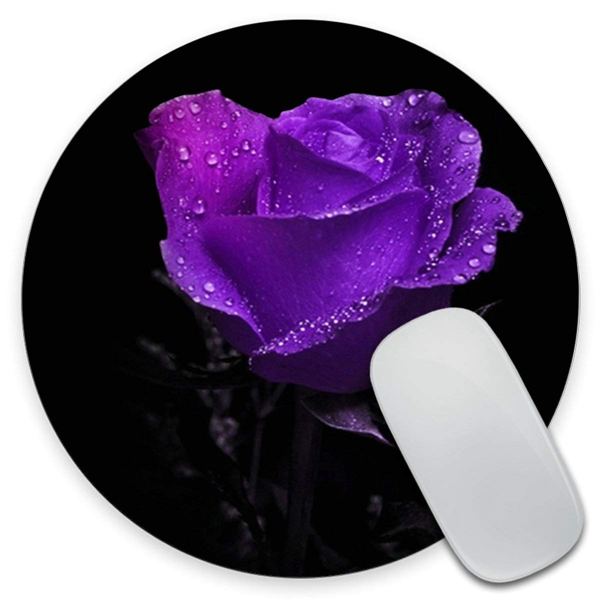 Amcove Round Mouse Pad With Amazing Purple Rose And Black Background, Roses Mouse Pad, Office Present, Woman Present 7.9 X 7.9 X