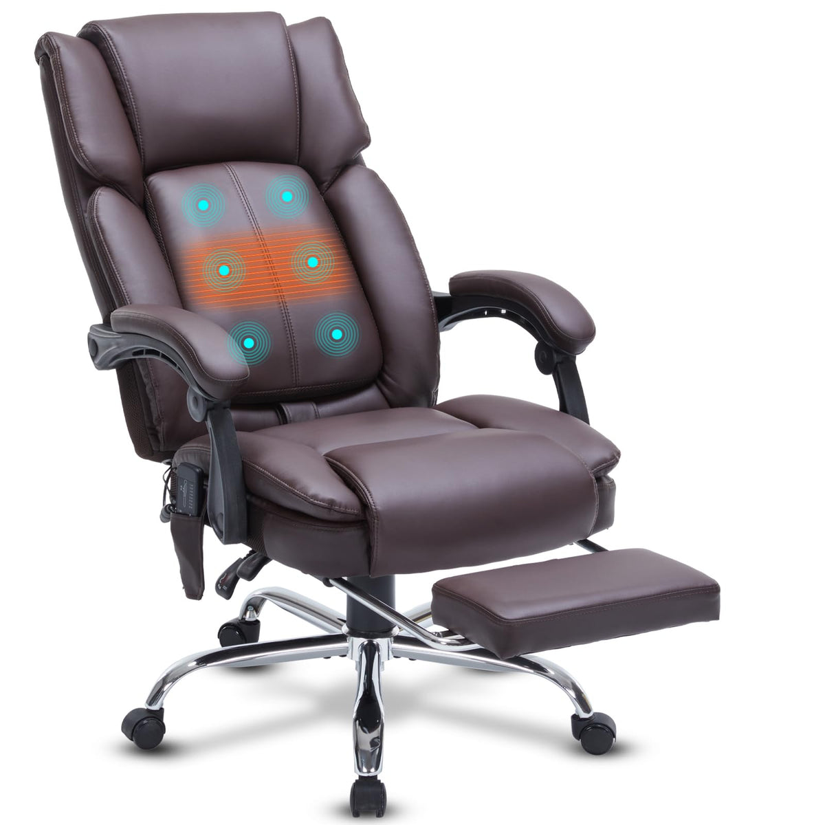 Massage Executive Office Chair With Vibration Heat, Ergonomic Reclining Big And Tall Chair With Footrest, Lumbar Support Pu Leat