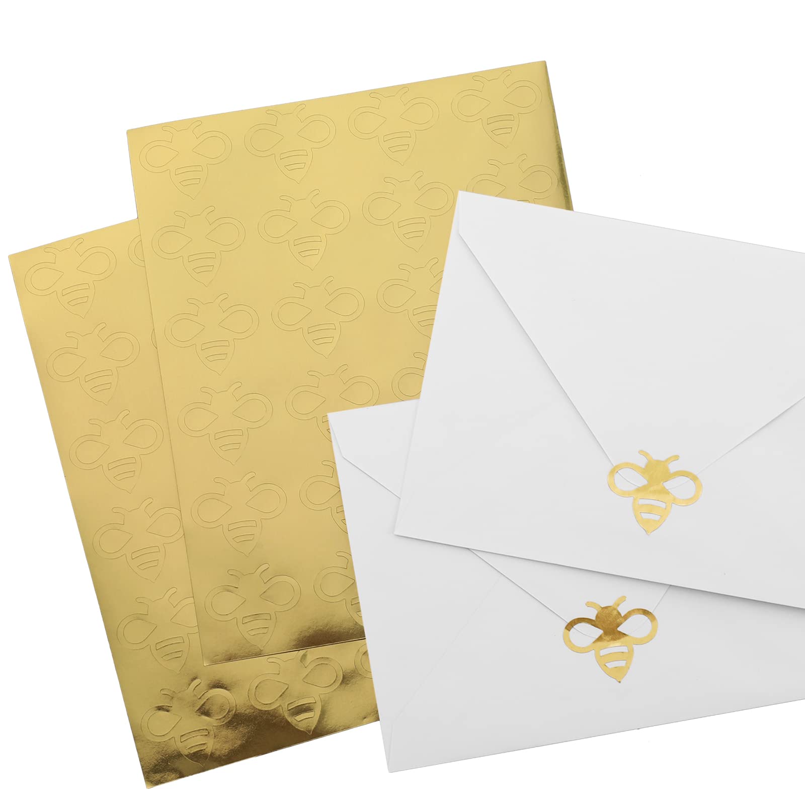 Whaline 480Pcs Gold Foil Bumble Bee Stickers Self-Adhesive Honey Bee Shape Envelope Seal Stickers Gold Label Decals For Bee Day
