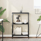 vidaXL Black Bookcase with Engineered Wood Construction, 3-Tier Storage Unit, Industrial Style Metal Frame, Adjustable Feet for Stability - 23.2"x13.8"x35.6"