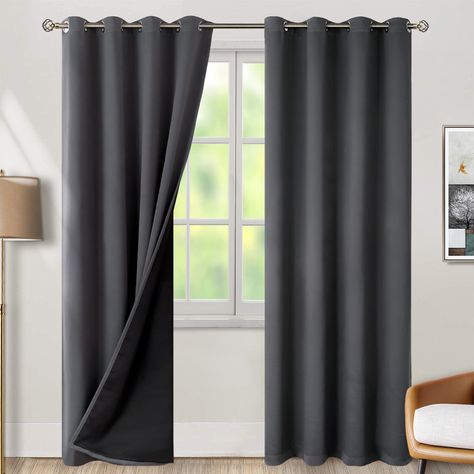 Bgment Dark Grey Blackout Curtains For Bedroom Window 84 Inch Length 2 Panels Set, 100% Light Blocking Thermal Insulated Grommet