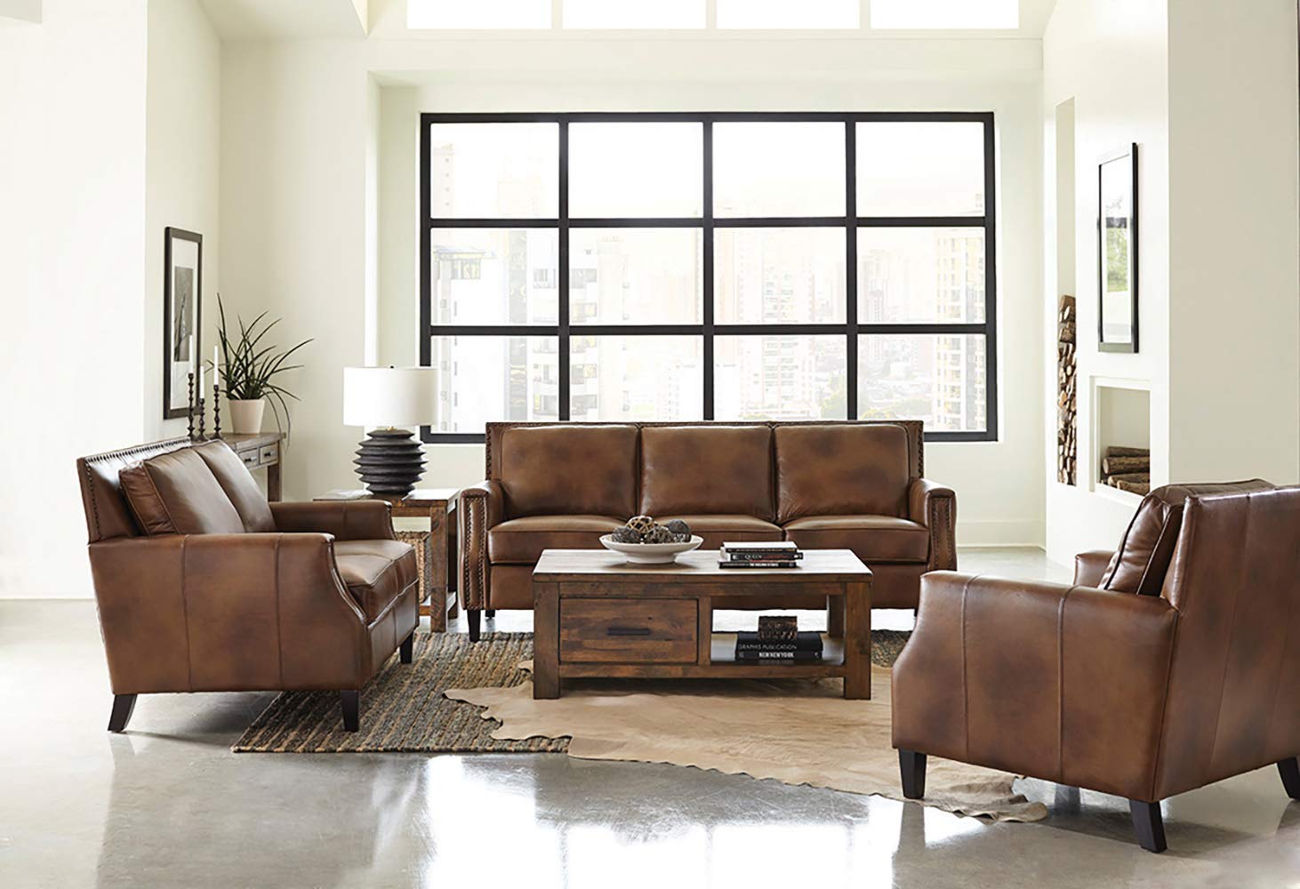 Coaster Home Furnishings Leaton 3-Piece Recessed Arms Brown Sugar Living Room Set (509441-S3)
