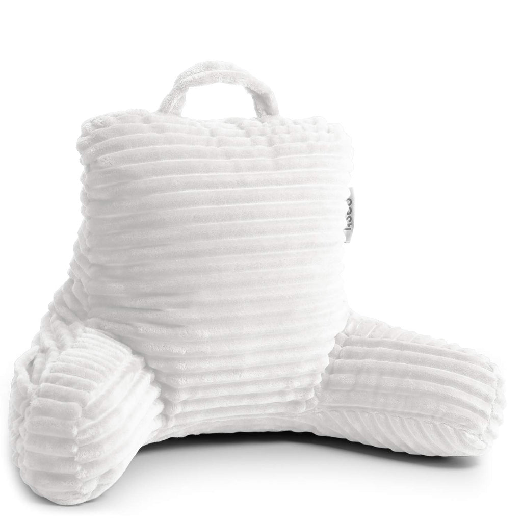 Nestl Cut Plush Striped Reading Pillow For Kids & Teens, Small Back Pillow, Back Support Pillow, Shredded Memory Foam Bed Rest Pillow With Arms, White