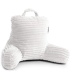 Nestl Cut Plush Striped Reading Pillow For Kids & Teens, Small Back Pillow, Back Support Pillow, Shredded Memory Foam Bed Rest Pillow With Arms, White