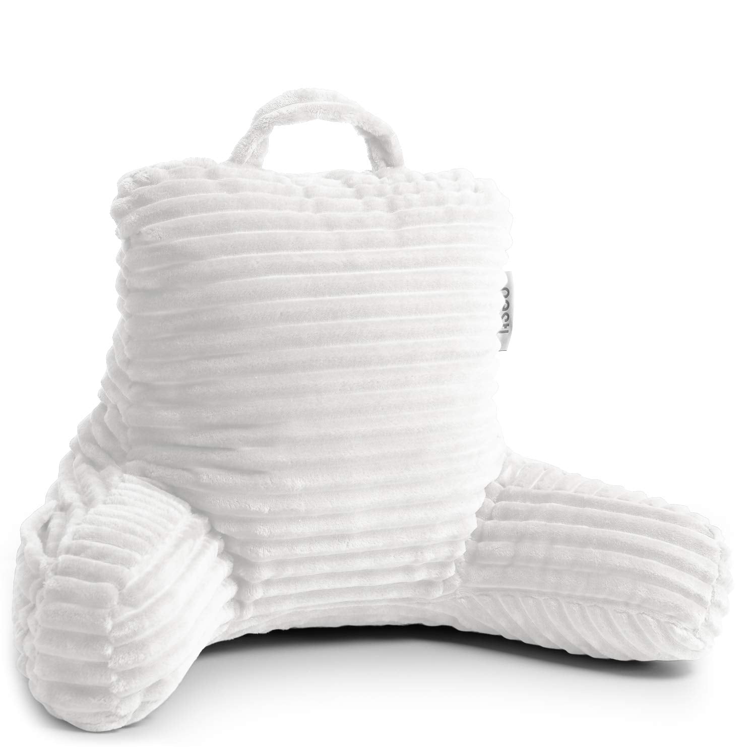 Nestl Cut Plush Striped Reading Pillow For Kids & Teens, Small Back Pillow, Back Support Pillow, Shredded Memory Foam Bed Rest Pillow With Arms, White
