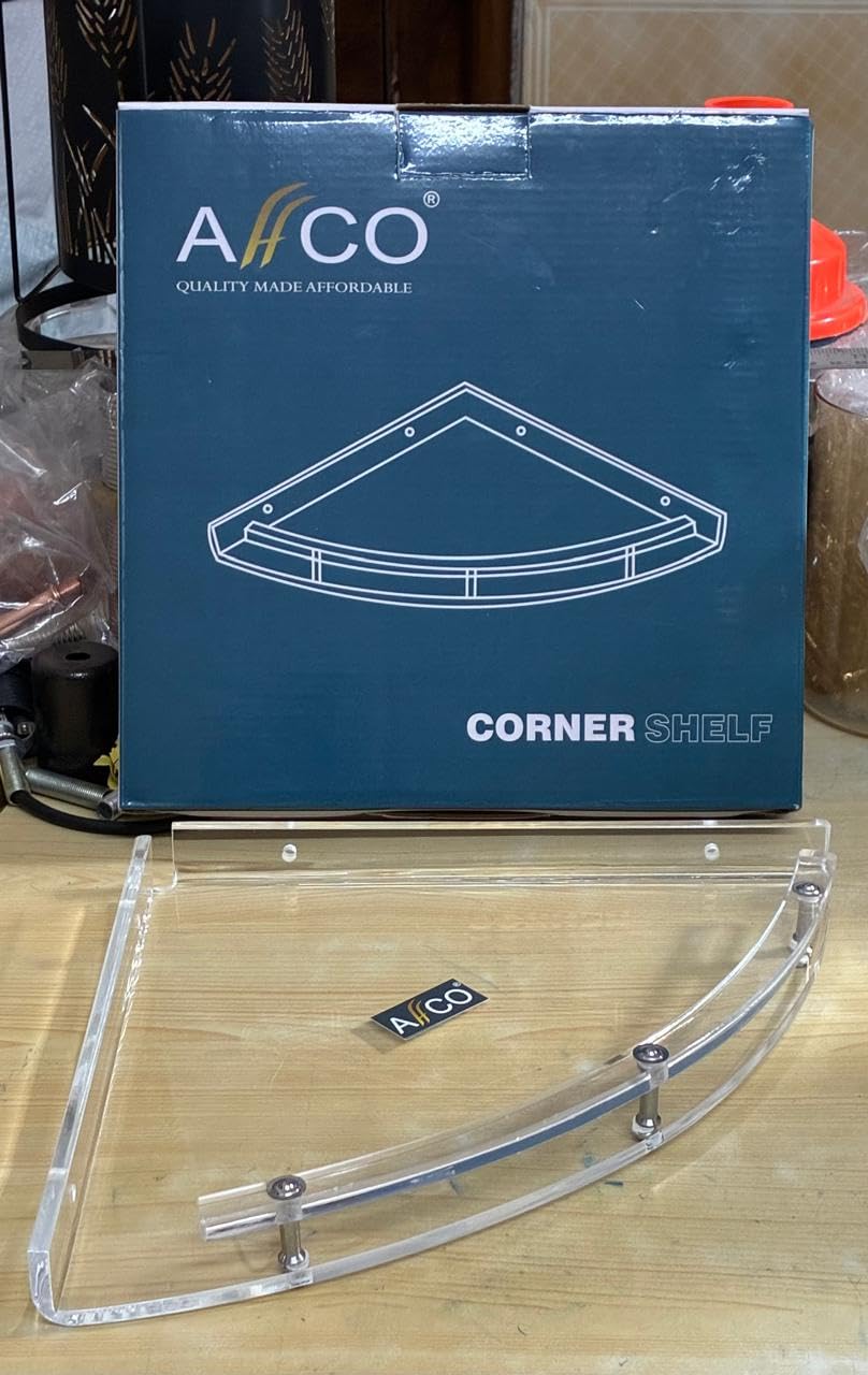 Affco Cast Acrylic Transparent Wall Mount Corner Shelf  Size 10 Display Organizer For Bathroom, Kitchen | Space Organiser Corn