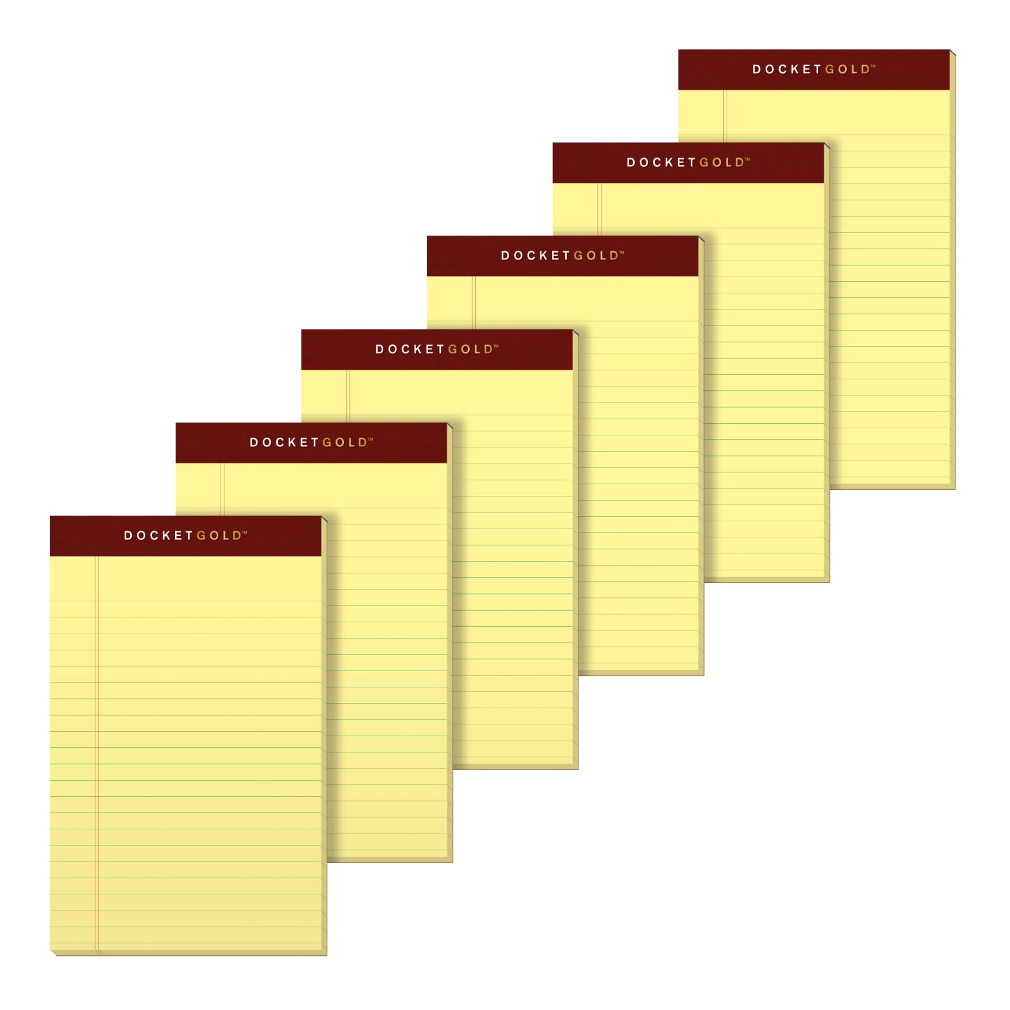Tops Docket Gold Premium Writing Pads, 5' X 8', Jr. Legal Rule, Canary, 50 Sheets Per Pad, Pack Of 6 Pads
