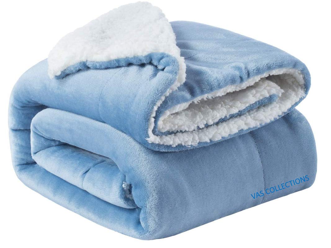 Vas Collections All Season Flannel Sherpa Blanket|Single 150 Cm X 220 Cm, Sky Blue, Reversible