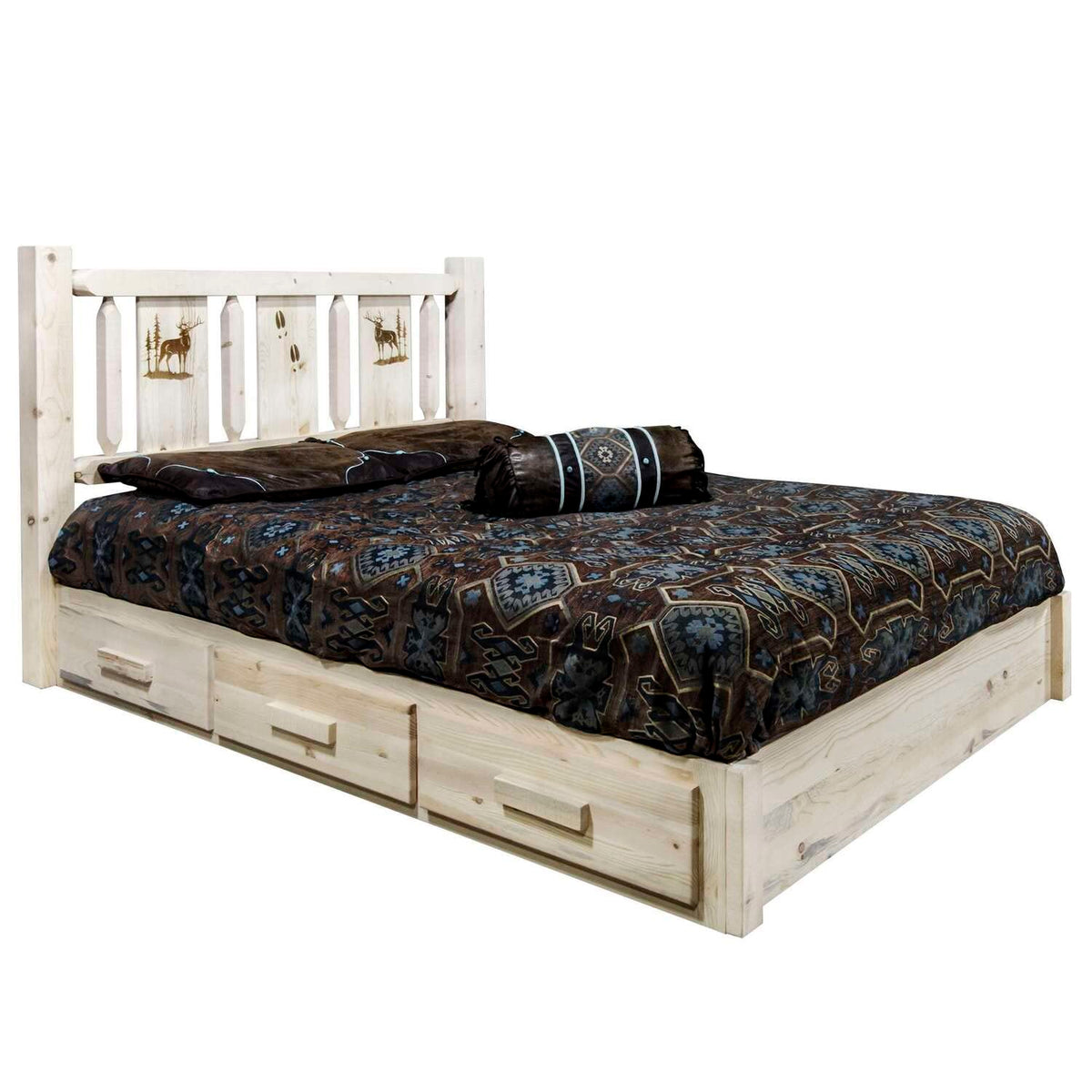 Montana Log Collection Wood Homestead Platform Bed with Storage MWHCSBPCAKLZELK