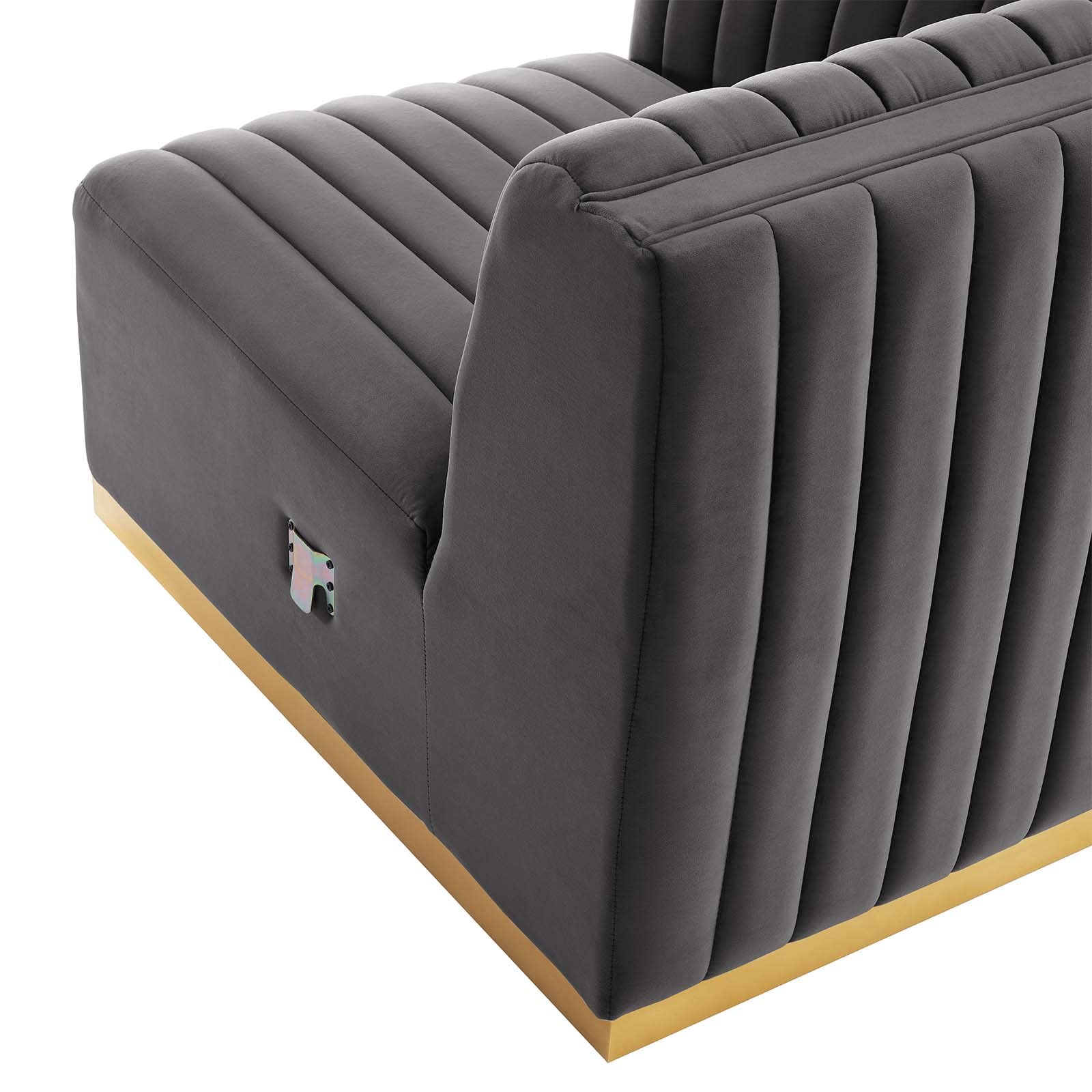 Modway Conjure Channel Tufted Upholstered Performance Velvet Sectional Sofa, Left Corner Chair, Gold Dusty Rose