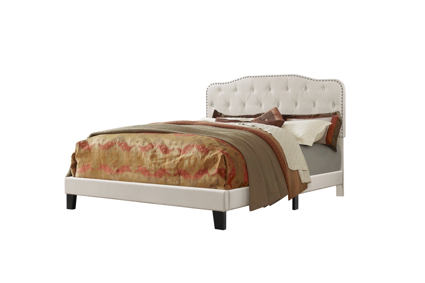 Best Quality Furniture Upholstered Panel Bed, Fog Beige, Twin