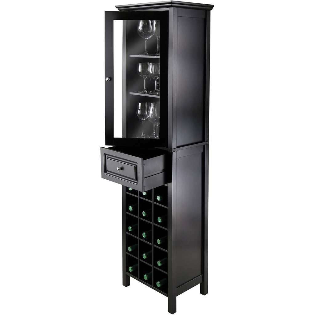 Winsome Burgundy 66.85 x 18.11 x 12.99-Inch Wood 15-Bottle Wine Cabinet, Black (20667)