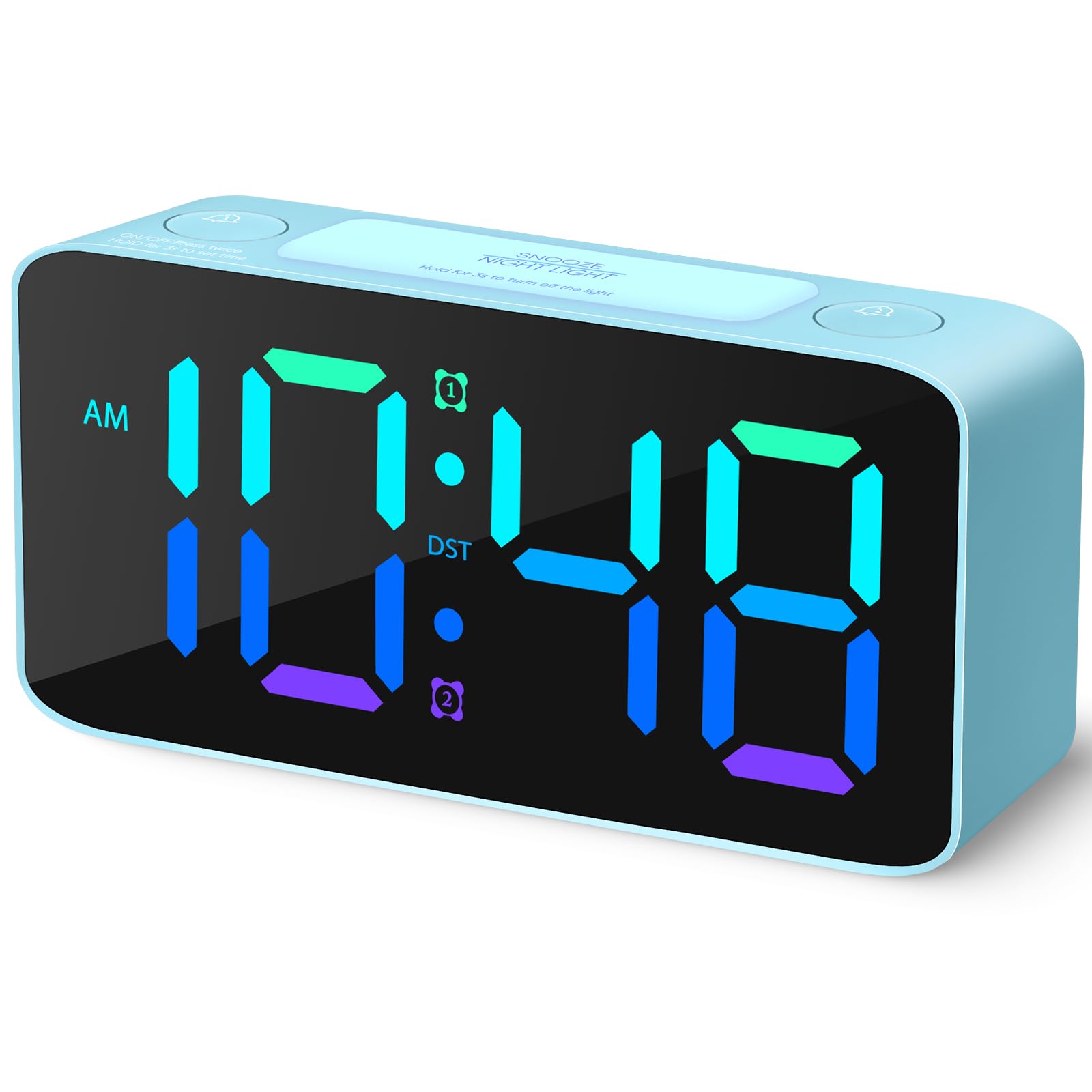 Cadmos Loud Alarm Clock for Heavy Sleepers Adults,Digital Clock with 7 Color NightLight,Adjustable Volume,USB Charger,Small Cloc
