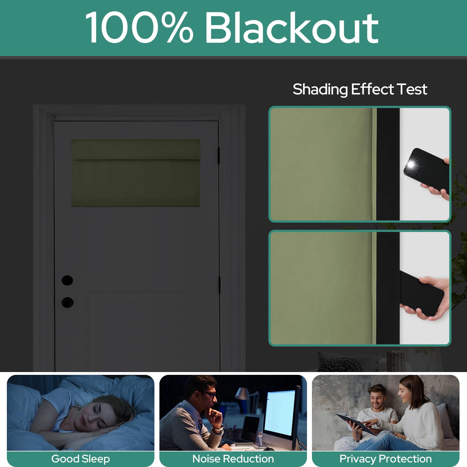 Homeideas 100% Blackout French Door Curtains, Privacy Small Door Curtains For Door Window, 26 X 12 Inch Door Shades For Front Door, Thermal Insulated Door Window Covering, (1 Panel, Sage Green)