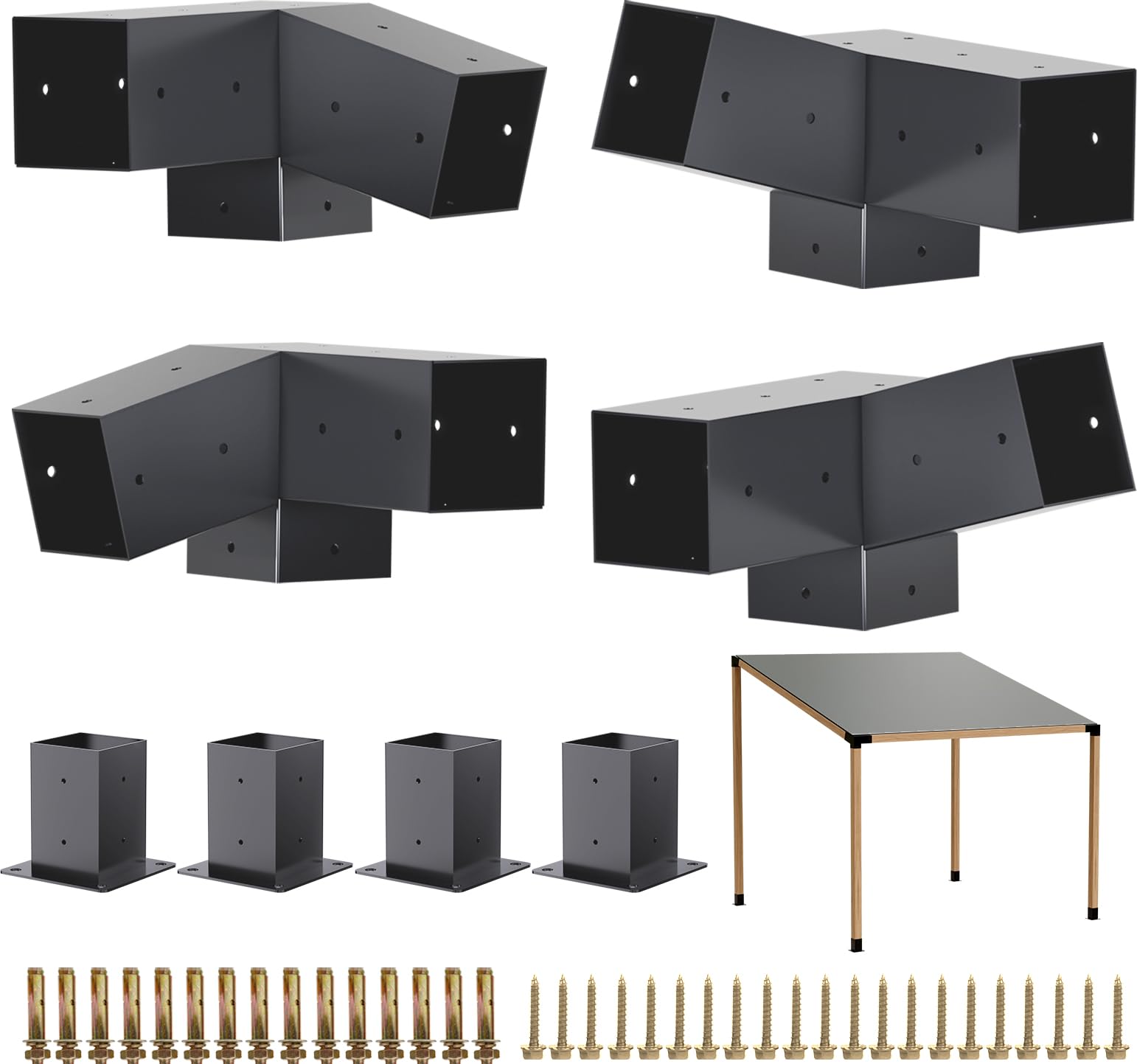 Pergola Kit, 15 And 75 3-Way Slanted Pergola Bracket Set, Powder-Coated Pergola Brackets 4' X 4' (Actual: 3.5X3.5 Inch), Pergo
