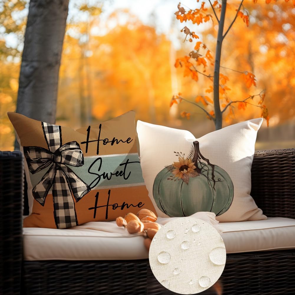 Rabusofa Fall Outdoor Pillows Waterproof 18X18 Inch Set Of 4 Thanksgiving Decorations For Autumn Home Sweet Home Thankful Gratef