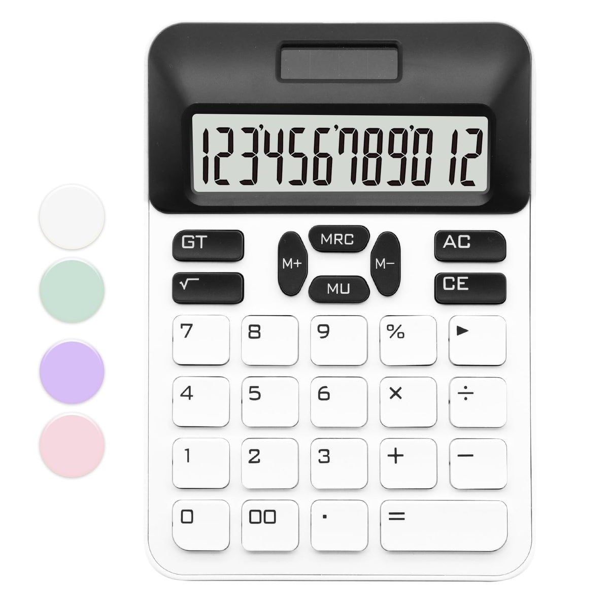 White Standard Basic Calculator - 12 Digit Lcd Display, Cute For Office, Home, School, Shop
