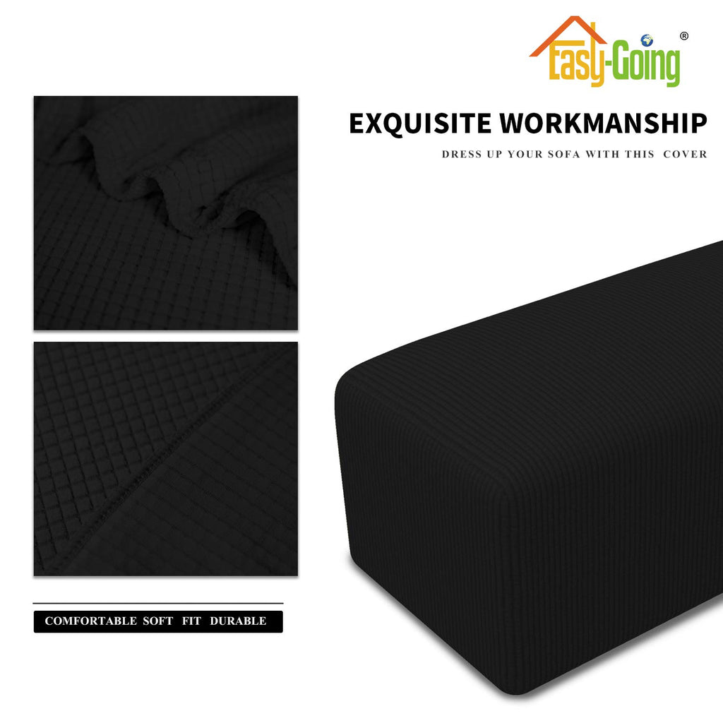 Easy-Going Stretch Ottoman Cover Folding Storage Stool Furniture Protector Soft Rectangle Slipcover With Elastic Bottom(Ottoman Small,Black)