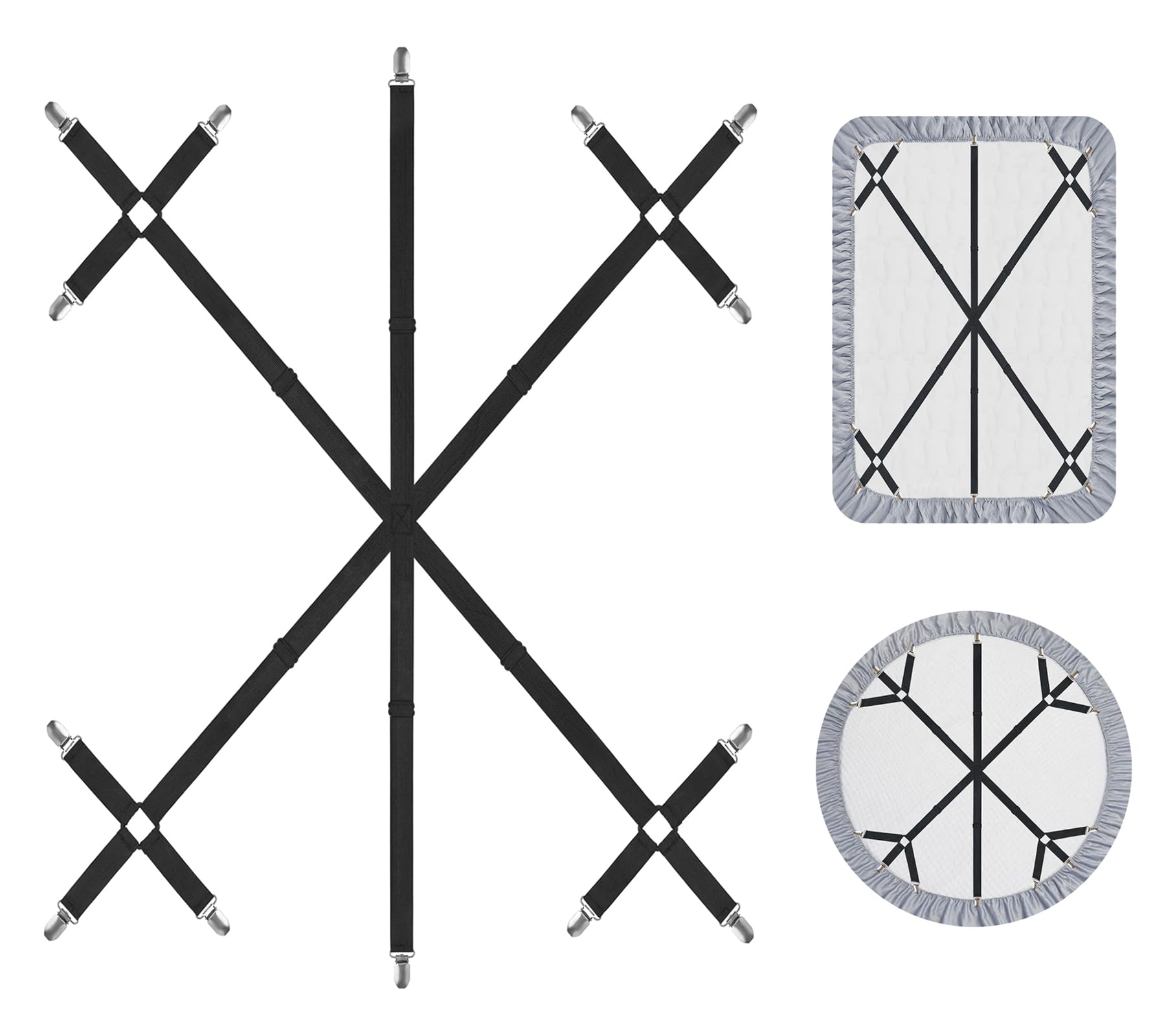 Mkono Bed Sheet Straps Fitted Sheet Clips Holder Keep Sheets Firm & Tight 6 Way Cross 14 Clips Sheet Suspenders For King Queen T