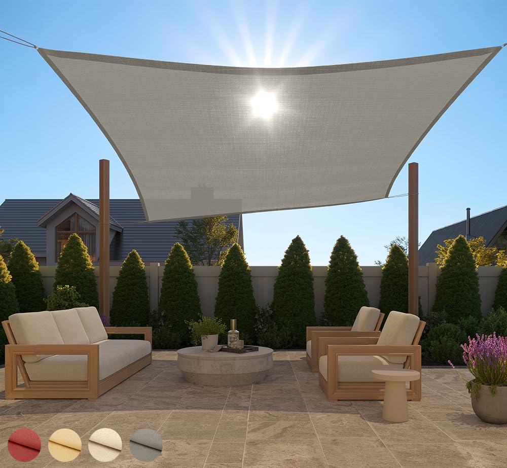 Gorilla Grip Heavy Duty Sun Shade, Uv Protection Fade Tear And Rust Resistant Rectangle Sunshade Canopy, Curved Edges Blocks Sunlight, Breathable Sail, Outdoor Patio, Lawn Garden 10X10 Ft Gray
