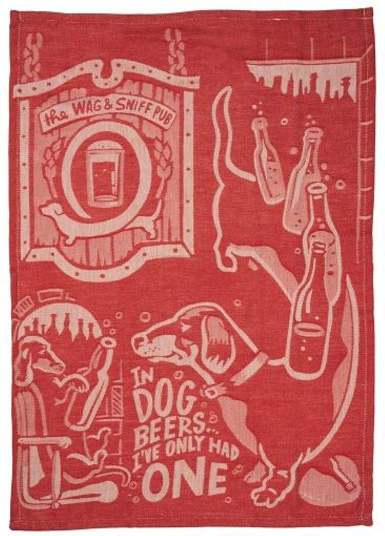 Primitives by Kathy Jacquard Dish Towel - in Dog Beers Ive Only Had One