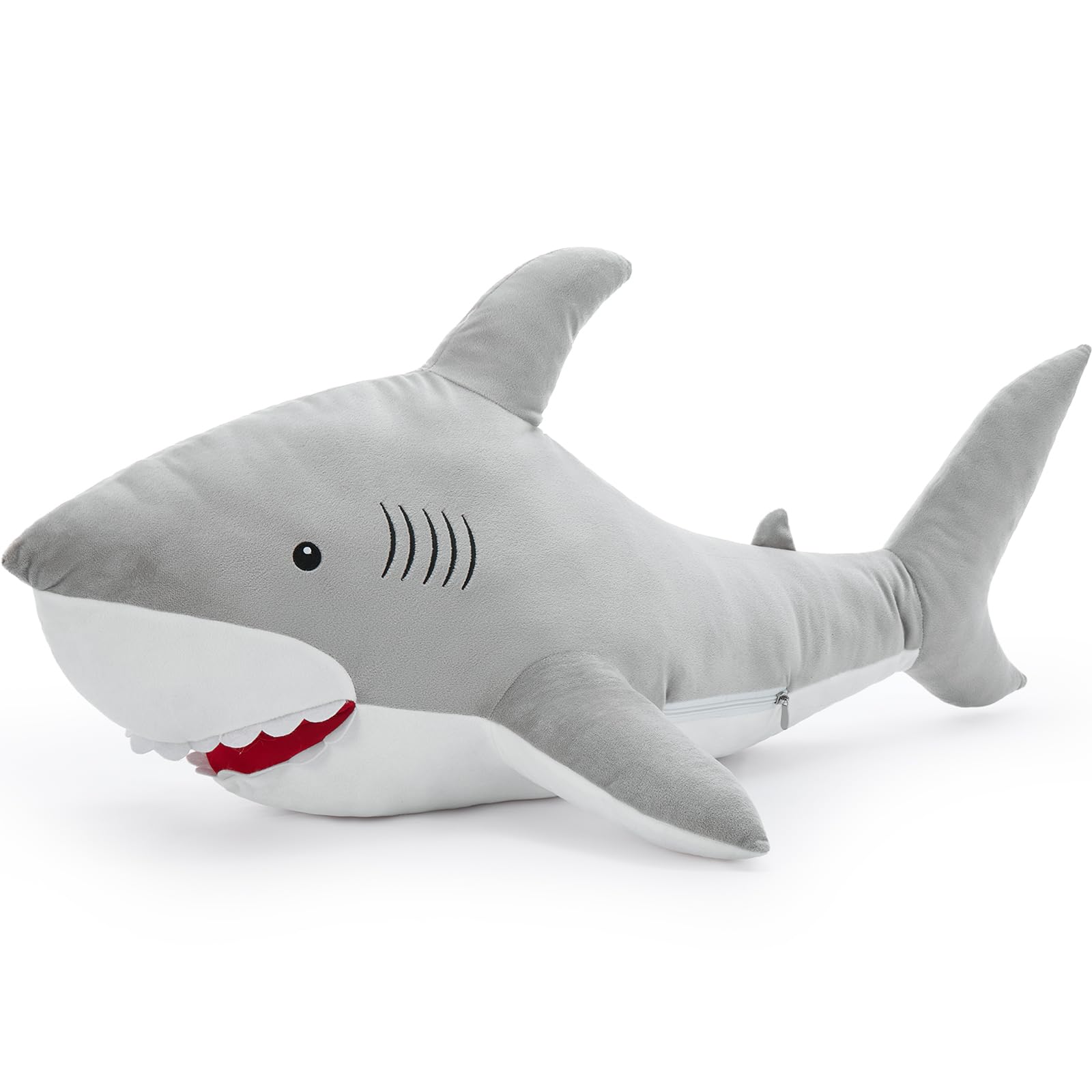 Morismos Giant Shark Stuffed Animal 39', Large Stuffed Shark Plush, Big Shark Plush Body Pillow Gift For Kids Girlfriend, Gray