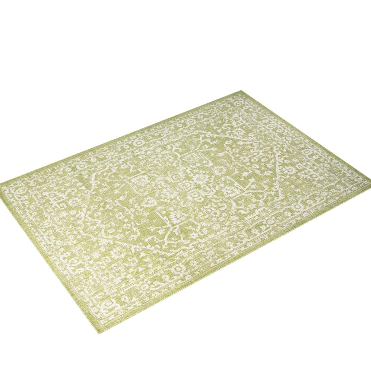 Jonathan Y Smb104D-9 Malta Bohemian Medallion Textured Weave Indoor Outdoor Area-Rug, Coastal, Traditional, Transitional Easy-Cleaning,Bedroom,Kitchen,Backyard,Patio,Non Shedding, Green/Cream, 9 X 12