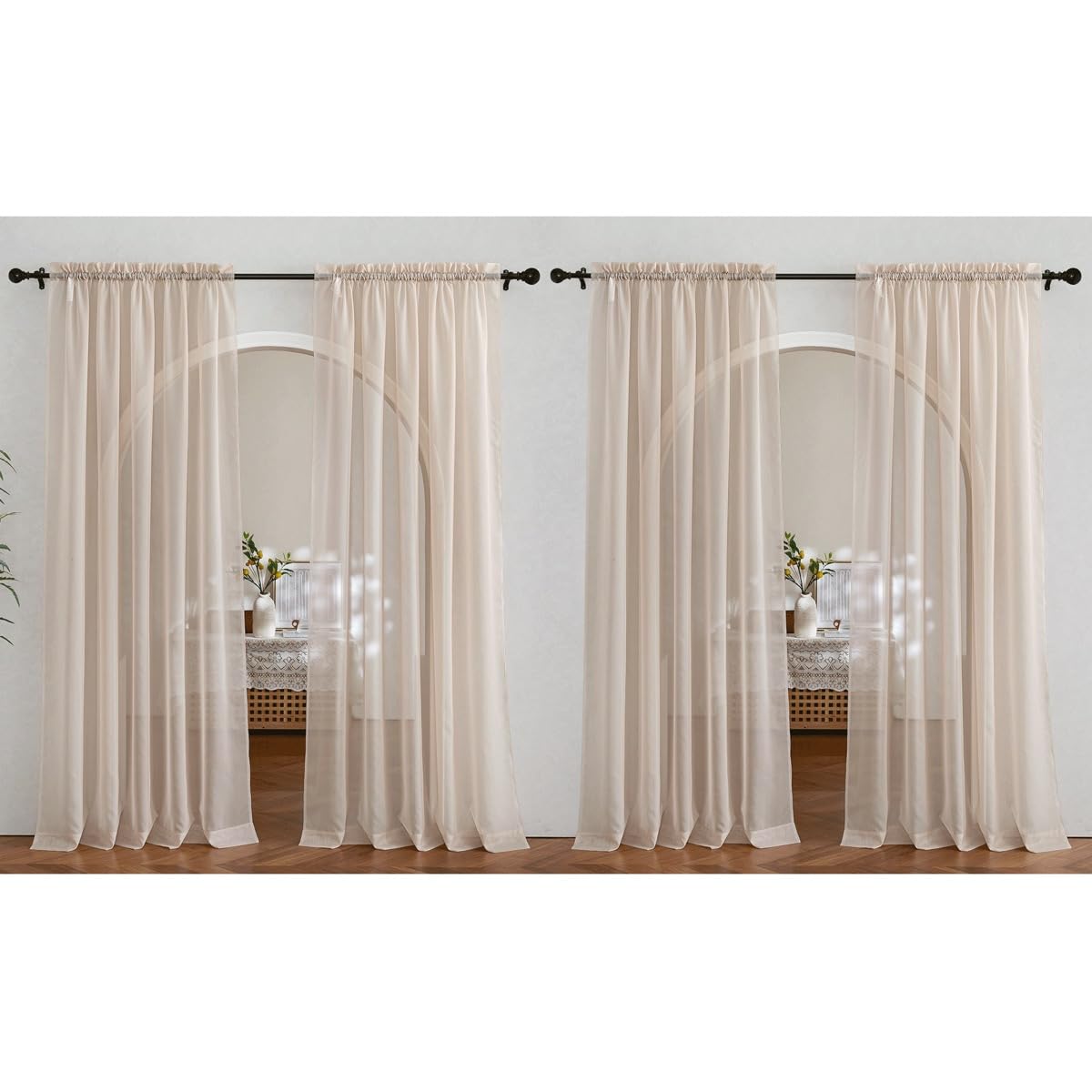 Nicetown Voile Sheer Taupe Curtains For Living Room 84 Inches Long, Rod Pocket Voile Sheer Window Treatments Soft & Breathable F