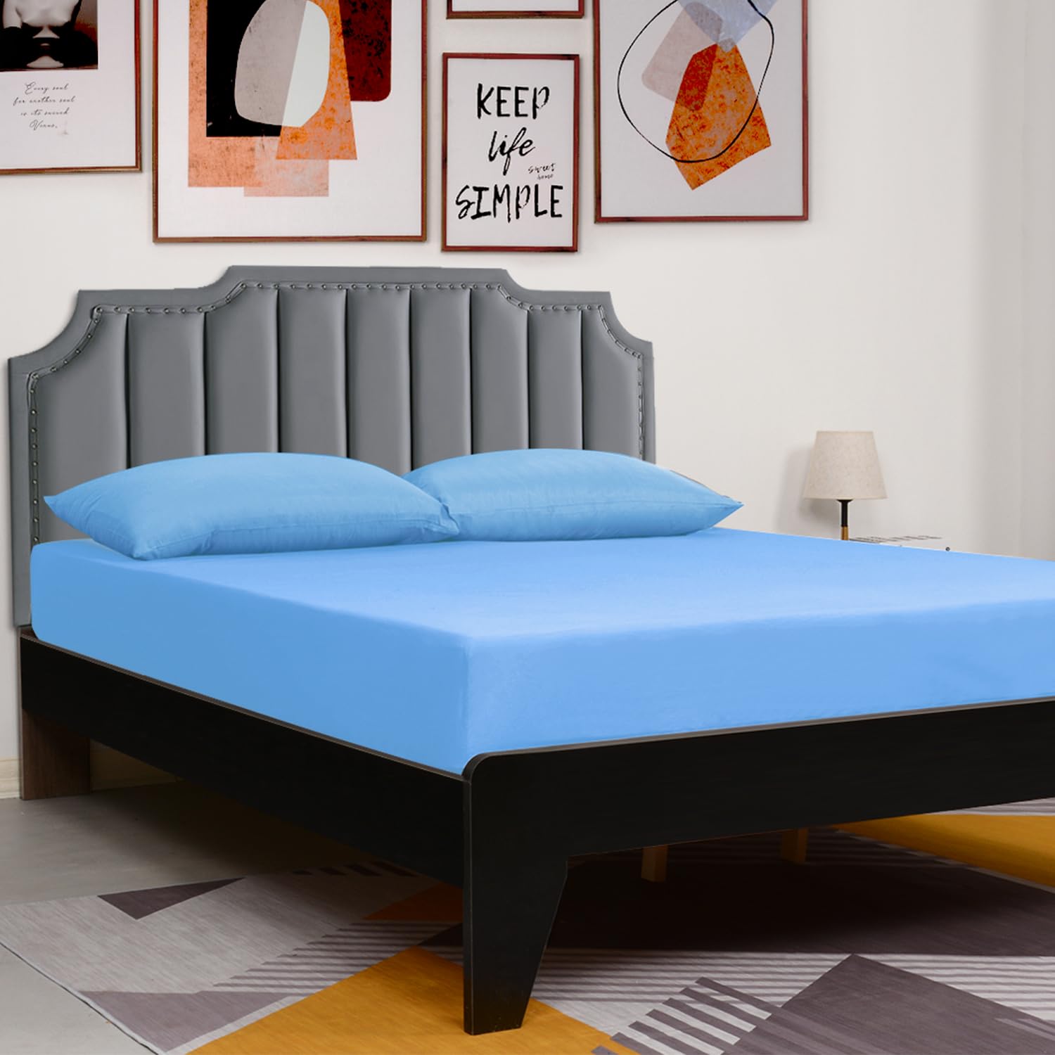 Lirex Fitted Sheet, Full Size 100% Egyptian Cotton 300 Thread Count Soft Breathable Fitted Sheet, 135X190Cm, Sky Blue