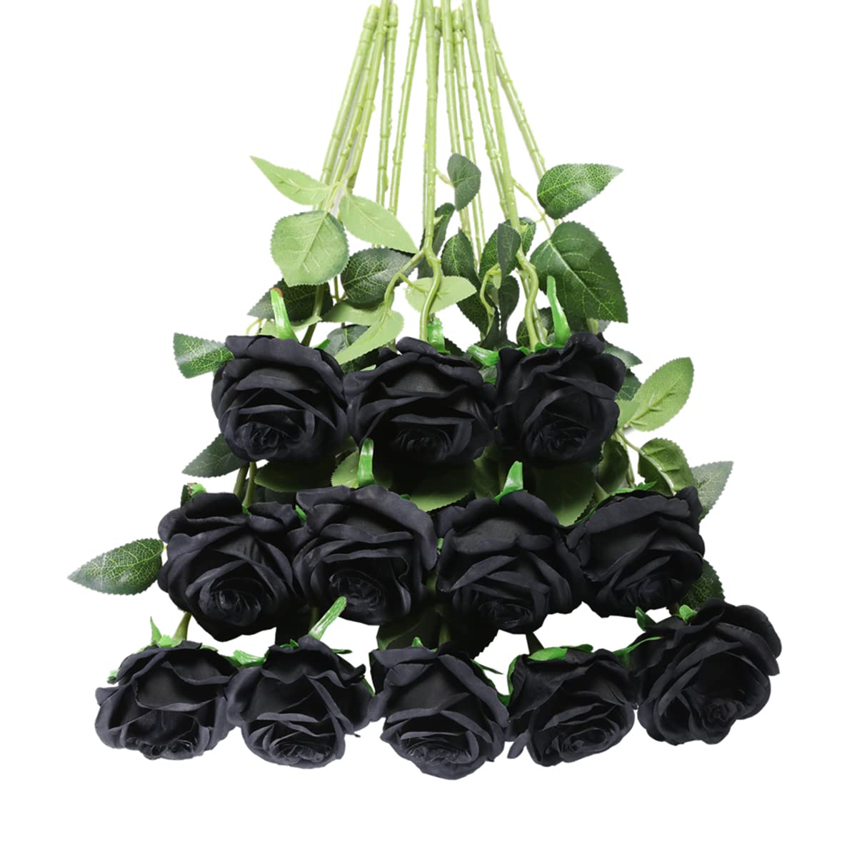 Tifuly Black Roses Artificial Flowers -12 pcs Realistic Single Long Stem Fake Silk Roses Bouquet for Party Home Wedding Centerpi