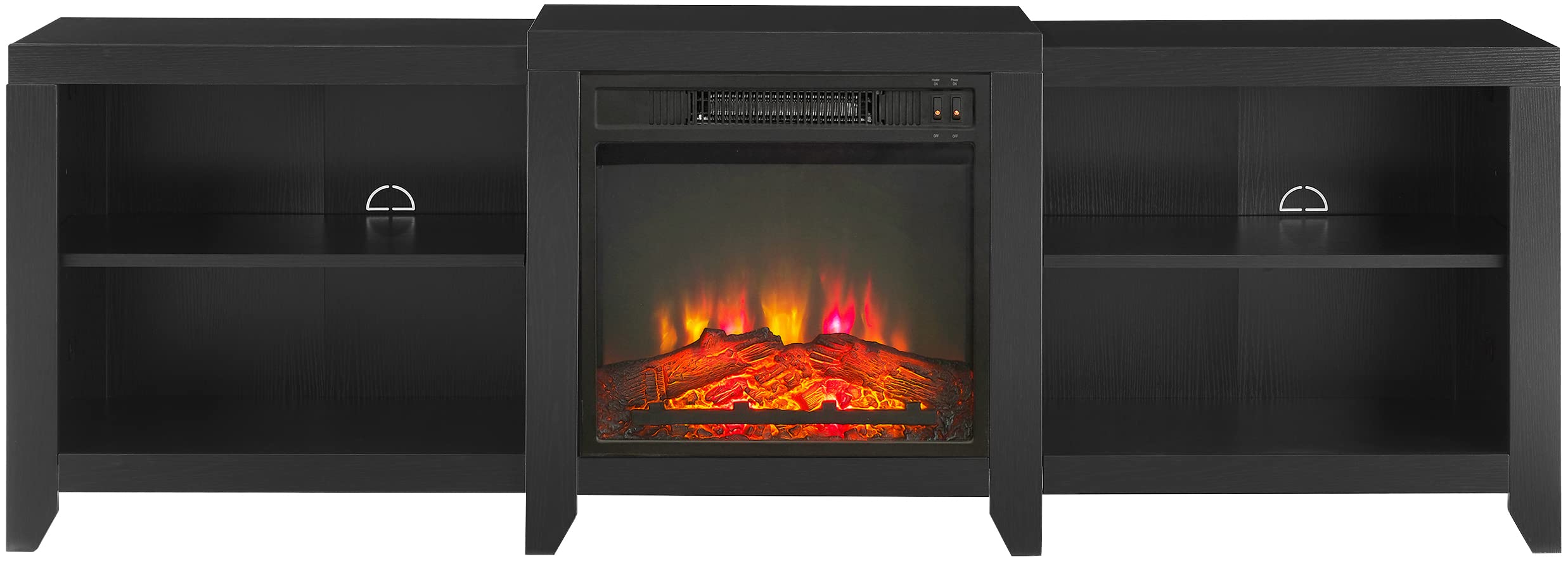 Crosley Furniture Ronin Low Profile Fireplace TV Stand for 75+ inch TVs, Entertainment Center with Shelves, Black
