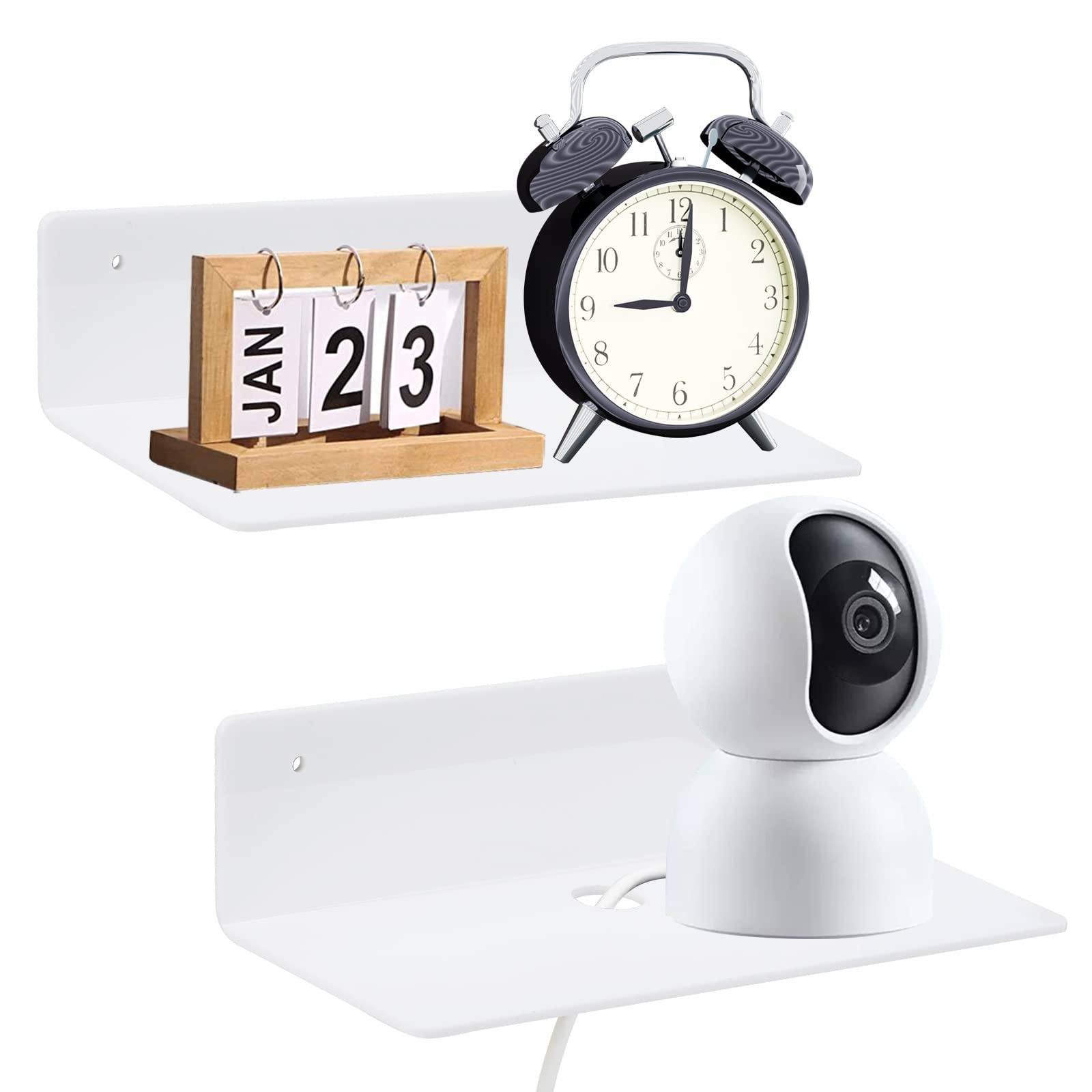 luium 9 Inch Acrylic Floating Shelf No Drill Adhesive Wall Shelf Set of 2 for Funko Pop Storage, Floating Shelves Damage-Free Ex