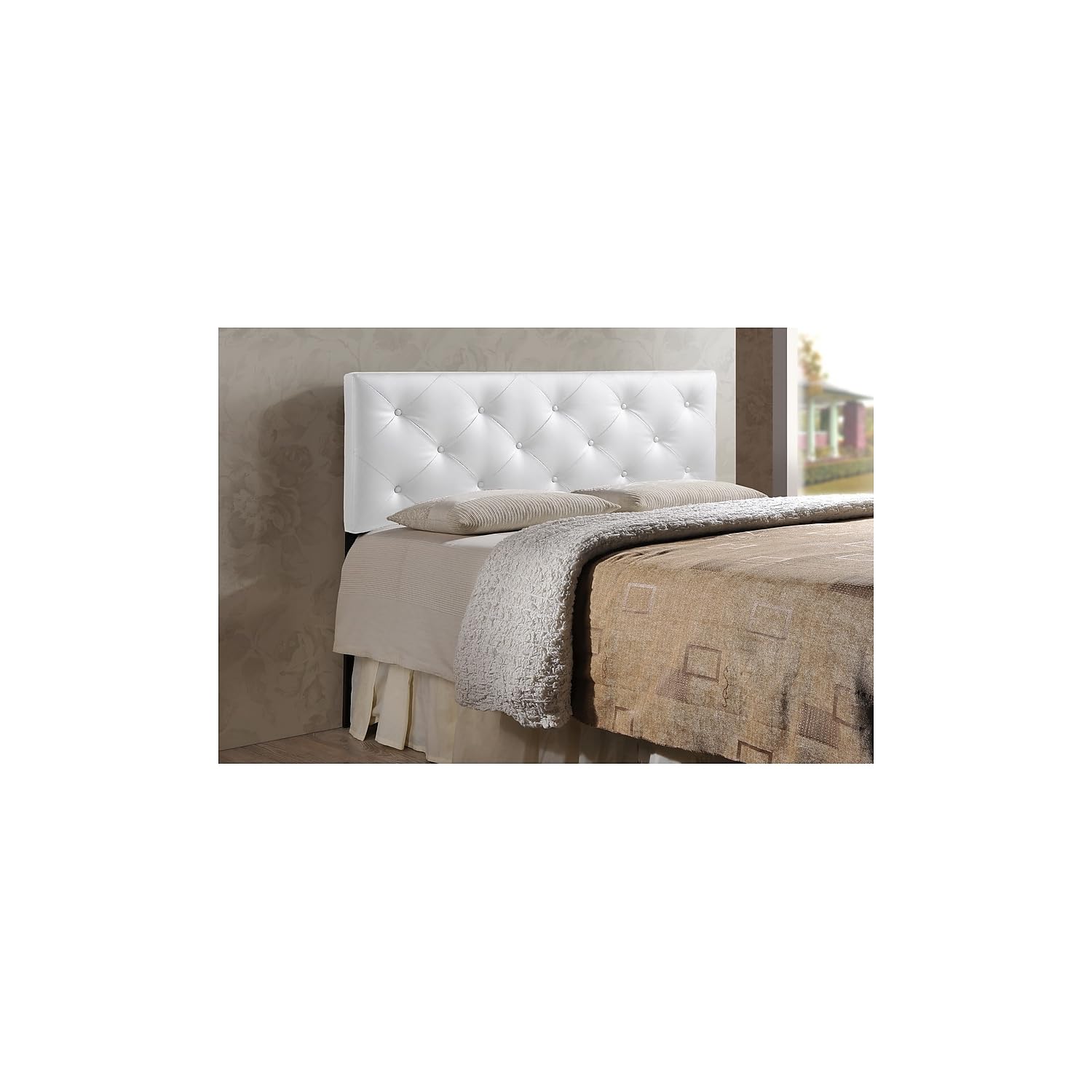 Baxton Studio Baltimore Queen Faux Leather Headboard, 61.5-inch W x 3.15-inch D x 22.5-inch H, White (106-5363-HiT)