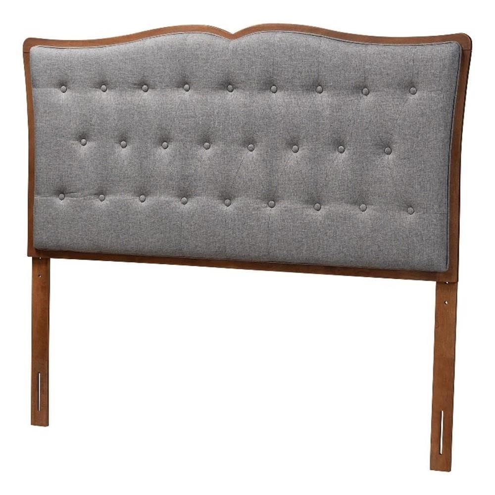 Baxton Studio Georgia Classic and Traditional Grey Fabric and Walnut Brown Finished Wood Queen Size Headboard