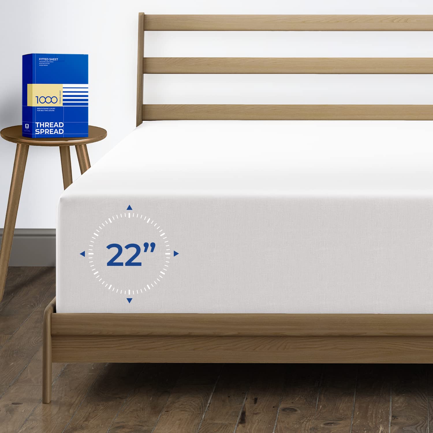 Thread Spread Luxury Egyptian Cotton Twin Fitted Sheet Only - 1000-Thread-Count 22' Twin Deep Pocket Fitted Sheet, Soft, Smooth