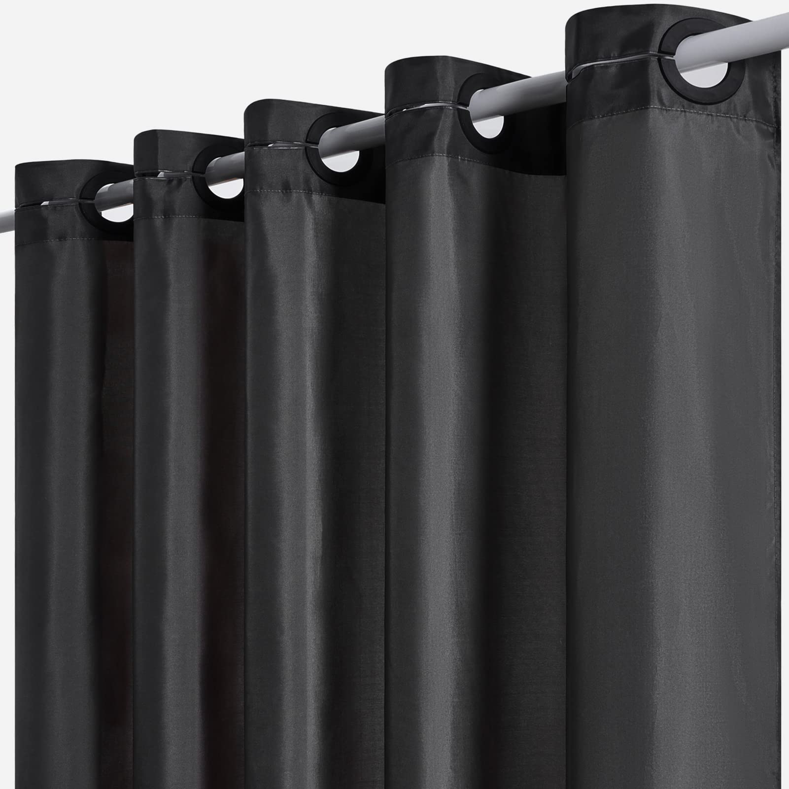 Furlinic Dark Grey No Hook Small Stall Shower Curtain 48x78 Inch,Half Narrow Size Polyester Fabric Bathroom Curtains with 6 Plas